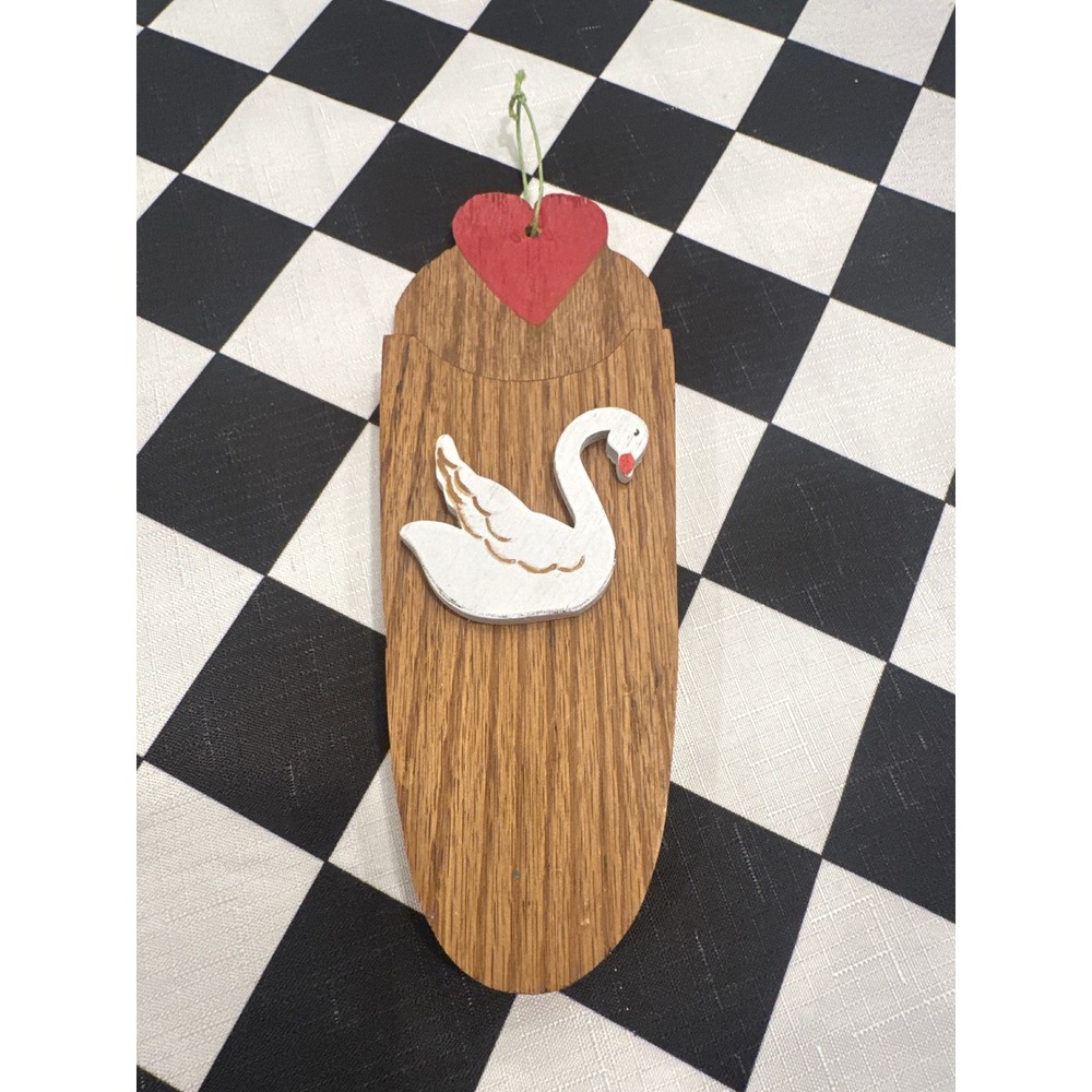 Wooden Swan Heart Wall Pocket Holder  Rustic VTG farmhouse Decor cottagecore